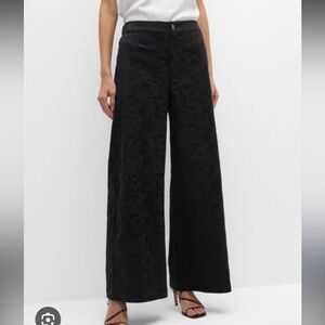 Johnny Was Floral Jacquard Wide-Leg Pants Black Medium